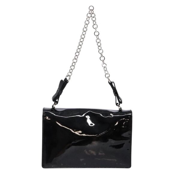 Salvatore Ferragamo Chain Gancini Shoulder Bag Enamel Black Silver Auth 138867 - Picture 4 of 15